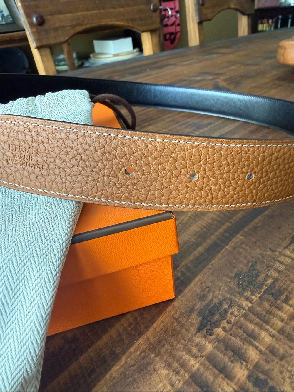 Hermes Reversible Calfskin Belt with H Buckle in Brushed Silver - Picture 5 of 11